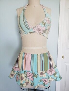 Venus Bikini & Coverup Set Floral Stripe Mini Skirt, M